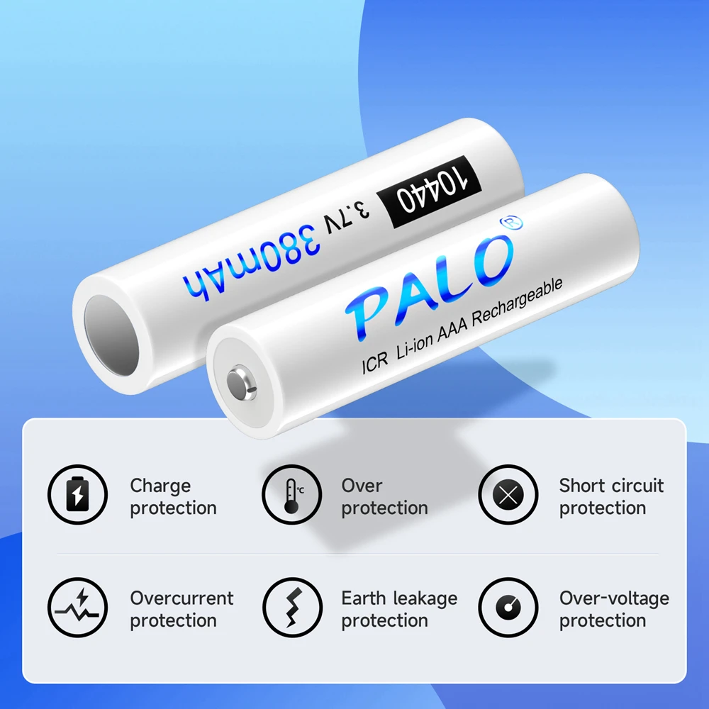 PALO 3.7V  ICR10440 10440 3A AAA Li-ion Lithium Rechargeable Battery For Flashlight Camera Remote Control Shaver Power Torch — view 5