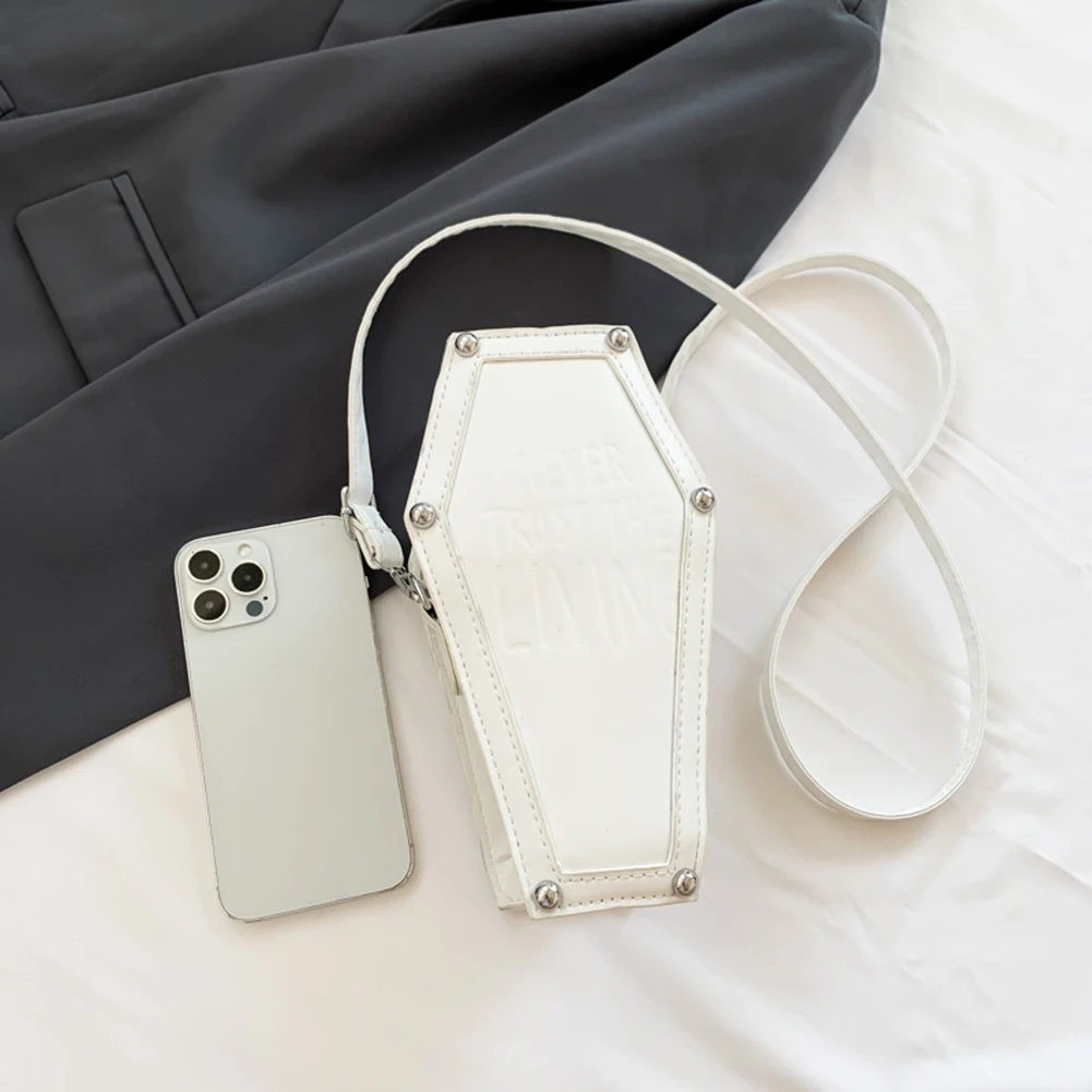 Gothic Coffin Shape Bag for Women Cell Phone Shoulder Bag PU Leather Crossbody Bag for Halloween Cosplay Make Up Cosmetic Bag