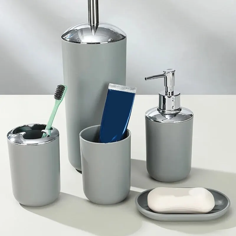 Bathroom Supplies Toothbrush Holder Soap Box Toilet Brush Bathroom Storage Wash Set Washable 6pcs/Set