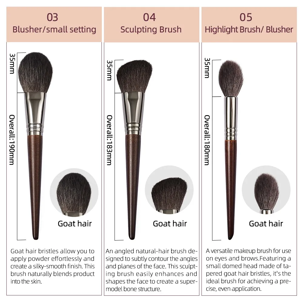 Ovw Make-Up Kwasten Sets Zachte Geitenhaar Blusher Beeldhouwen Hoogtepunt 3Pcs Make Up Brush Set Maquiagem