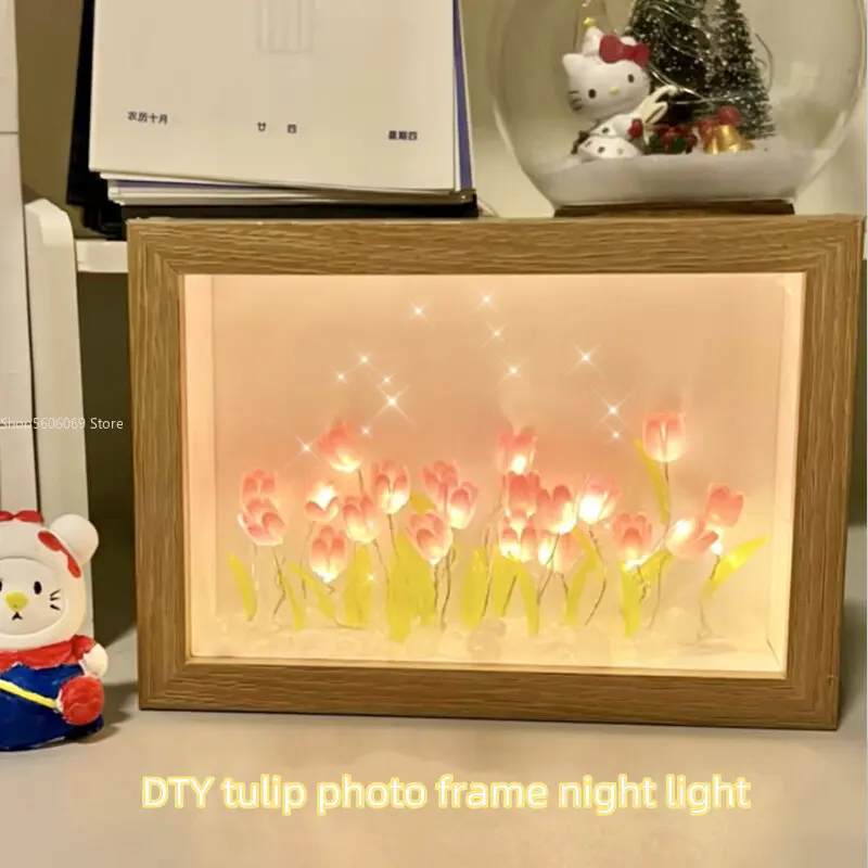 

Homemade Multi-color Tulip Night Light DIY Kits Bedroom Decorations Birthday Gifts Ornaments Acrylic Lampshade Wooden Base Frame