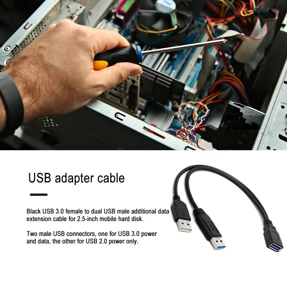 추가 전원 데이터 Y 연장 케이블 USB 3.0 암-듀얼 USB 타입 A 수 전원 분배기 케이블 (모바일 하드 디스크 PC 하드웨어용)