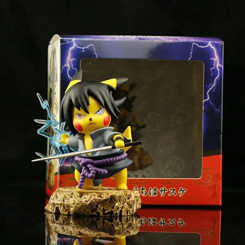 thumbnail image 1 of Anime Naruto Q versión Pikachu COS Sasuke Uchiha segunda generación PVC figuras de acción juguetes modelo estatua 10cm, 1 of 5