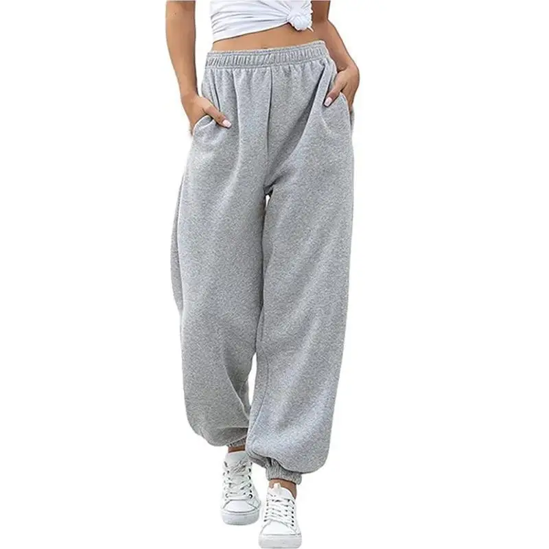

Grey Autumn Winter Sweatpants Women Pockets Black Sportwear Elastic And High Waisted Casual Loose Joggers Trousers Streetwear