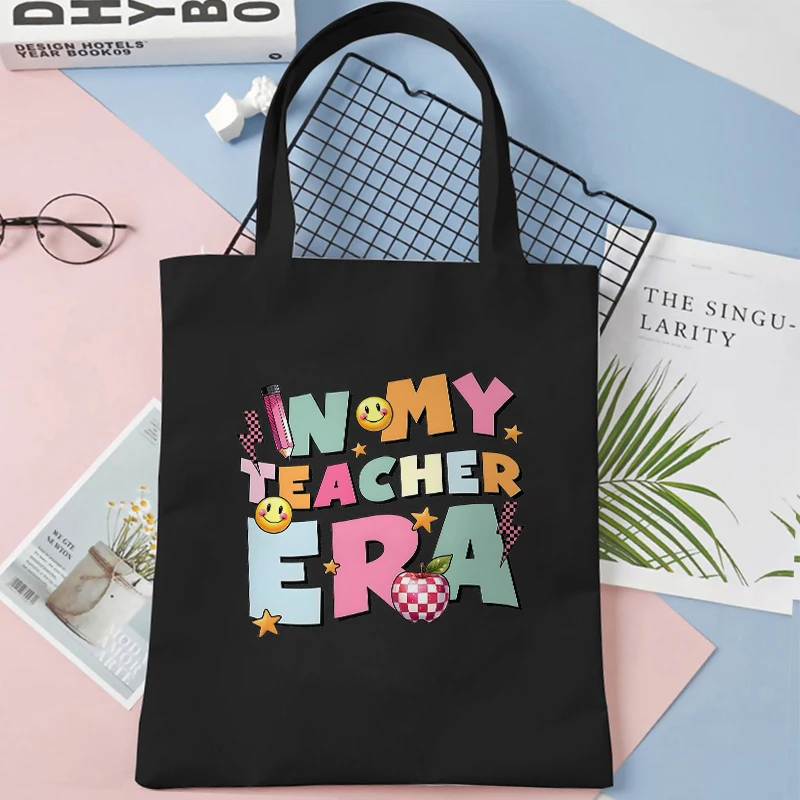 Funny Teacher Handbag Women Cartoon Aesthetics Teacher Design Graphic Shopping Bags Teen Reusable Tote Bag Female Shoulder Bag