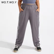 

WOTWOY Elastic Waist Loose Plus Size Pants Women Fitness Running Harem Trousers Gym Sweatpant Ladies Joggers 2XL 3XL Breathable