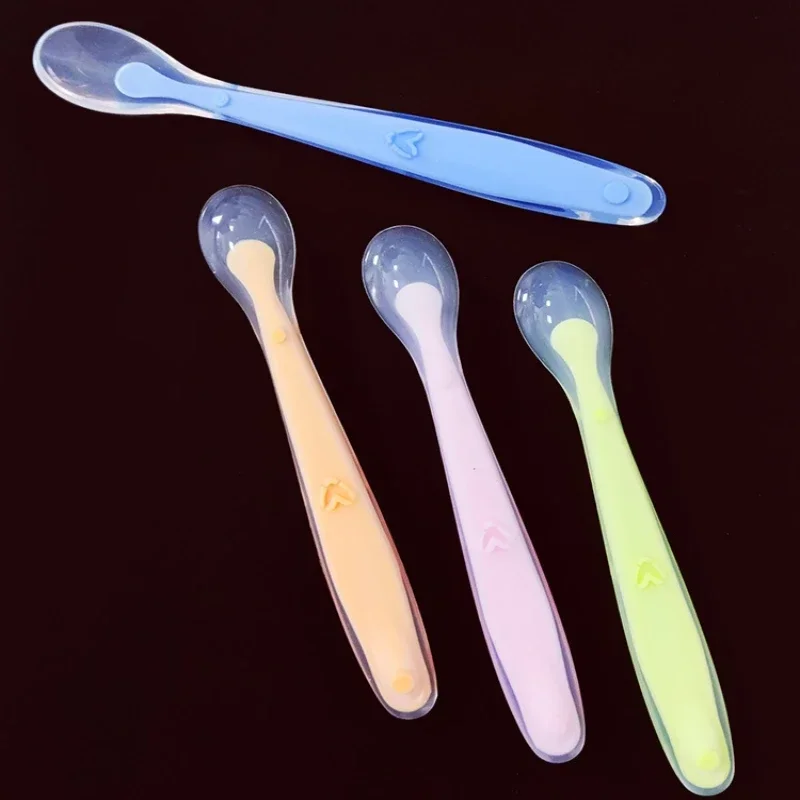 Baby Feeding Spoons Training Infant Temperature Sensoning Food Grade Flatware Tableware Cutlery Silicone Spoon With Box silicone feeding spoon silicone cutlery set learning spoons baby cutlery