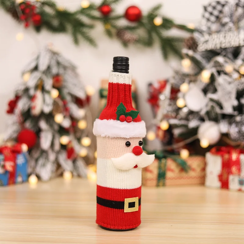 Wine Bottle Cover Christmas Ornament Knitted Wool Belt