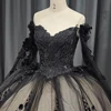 Black Sweetheart Quinceanera Dresses Ball Gown Off The Shoulder Tulle Organza Beads Crystal Cape Sleeve vestidos de quinceañera 6772 5