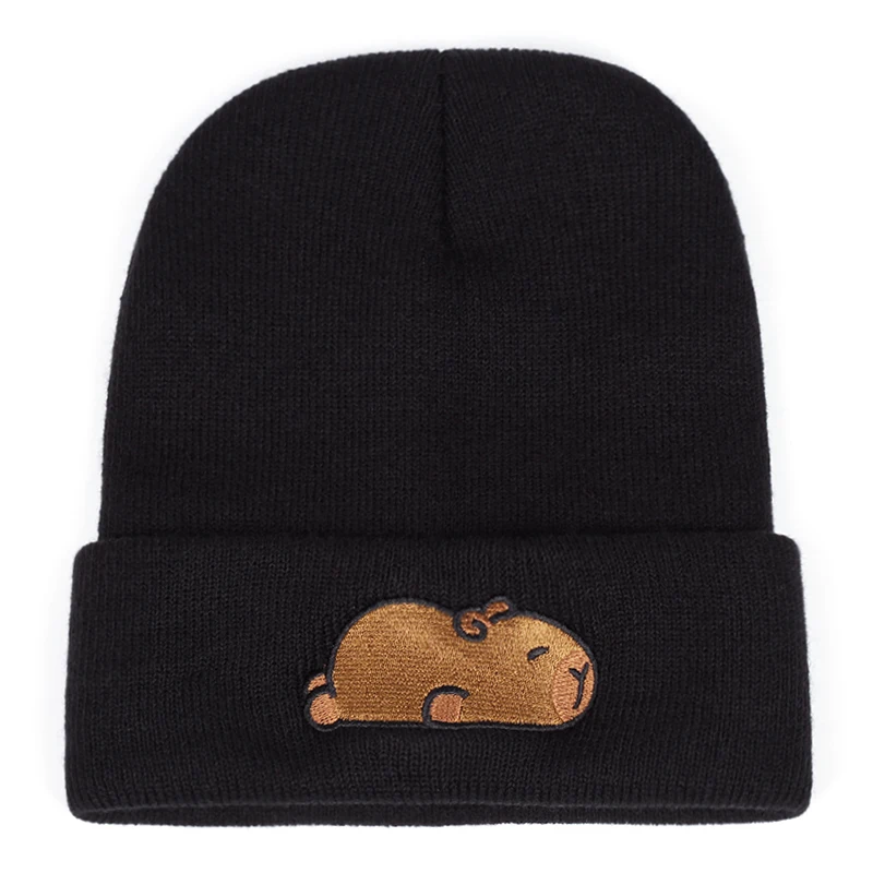 Leuke capibara Capibara geborduurde gebreide muts, warme wollen muts voor buitensportevenementen in de herfst en winter  200000297