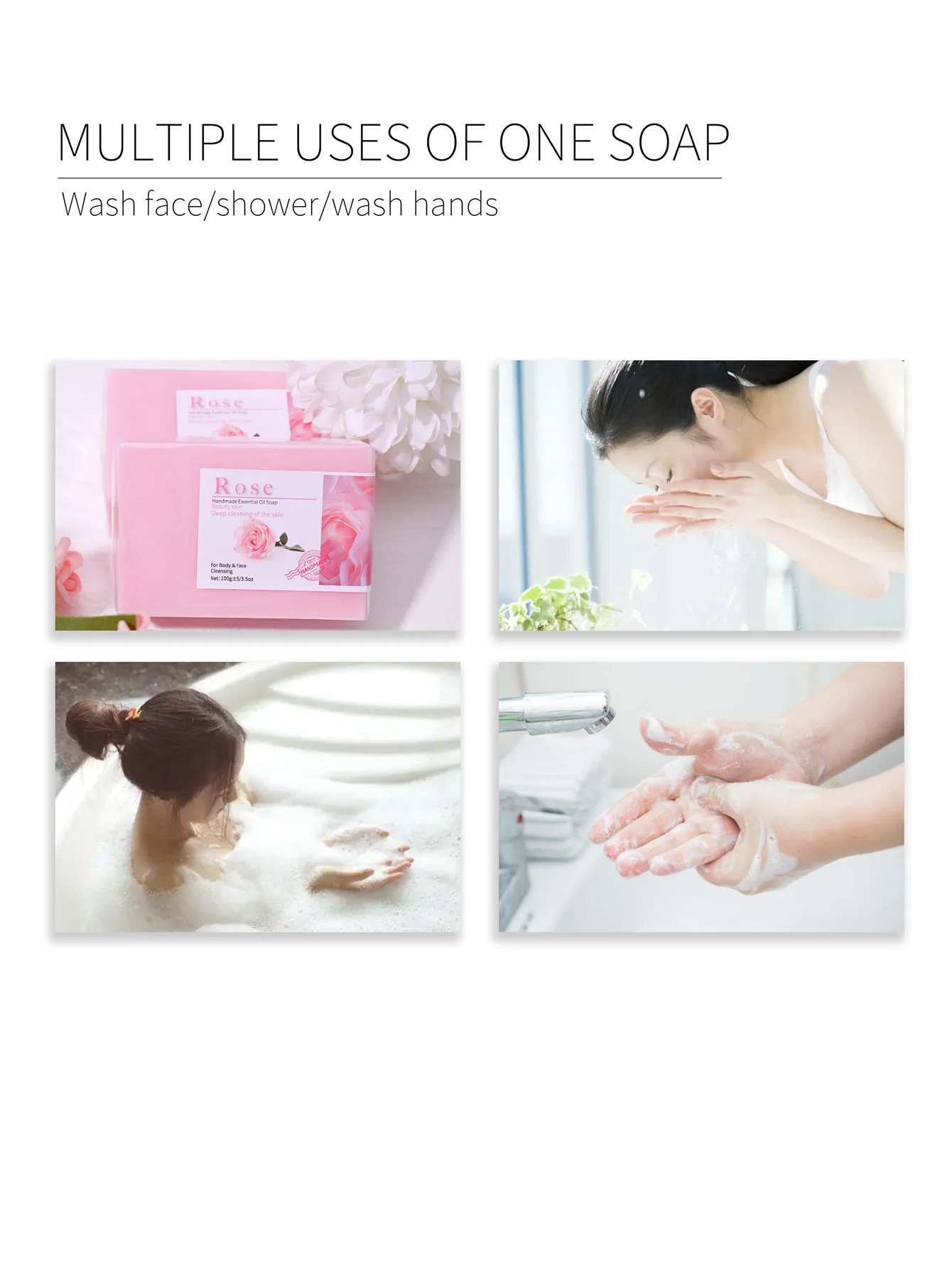 Description Picture 4 of itemHandmade 100g Rose Essential Oil Soap Olive Oil Infused for Skin Basic Cleaning Features