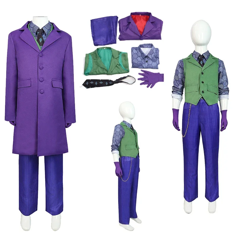 

Kids Children Dark Cos Knight Joker Cosplay Costume Vest Coat Pants Outfits Halloween Carnival Party Disguise Roleplay Suit