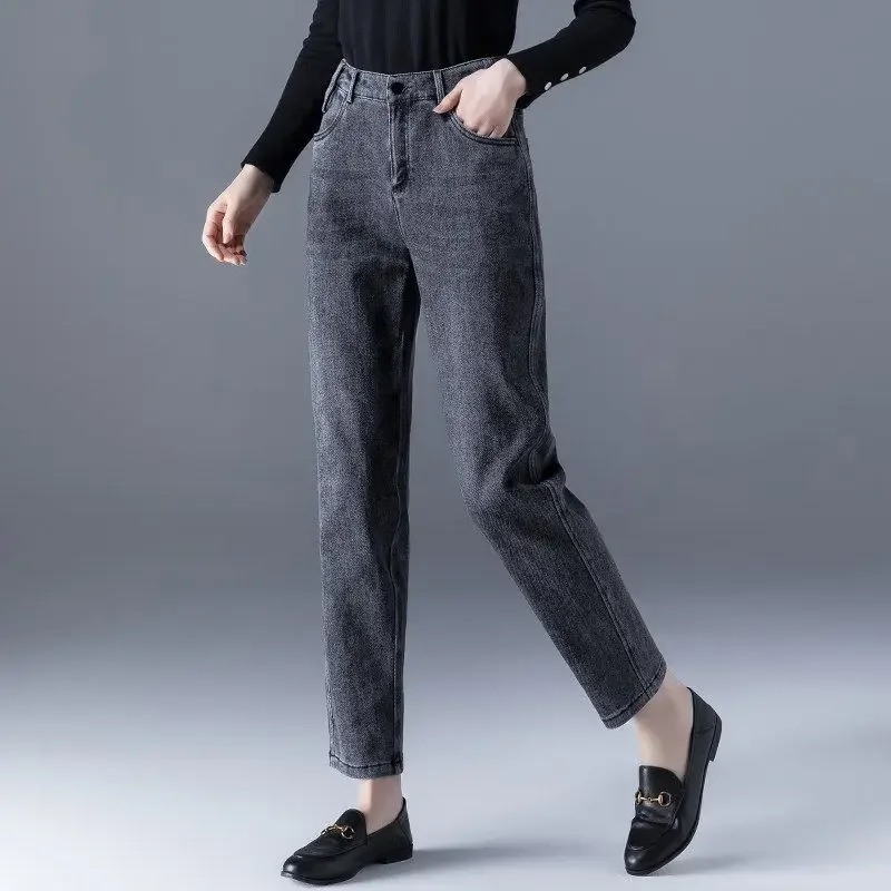 

Gray Straight Leg Women's Jeans High Waist Shot and Capris Trousers Pipe Pants for Woman with Pockets Cropped 2024 Korean Style
