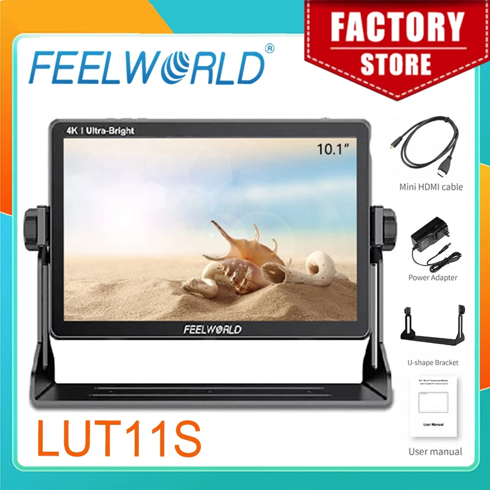 FEELWORLD DSLR 카메라 모니터, LUT11S 10.1 인치, 2000nit IPS 터치 스크린, 3DLUT 3G-SDI HDMI, F970 외부 야외 적합