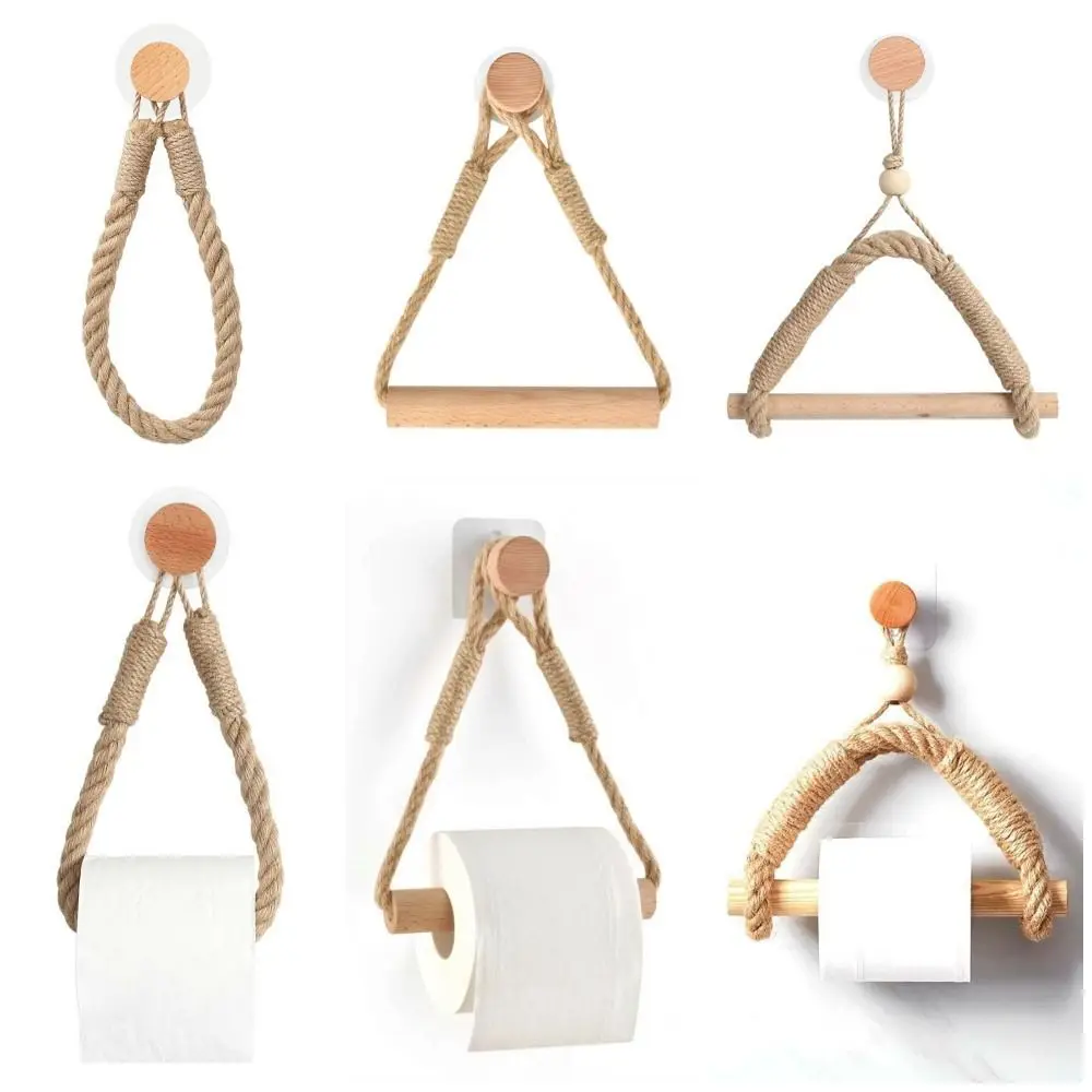 1Pcs with Movable Suction Cup Toilet Paper Holder Toilet Accessories Wall Mounted Towel Hanging Rope Wooden paper towel holder toilet paper holder toilet roll holder