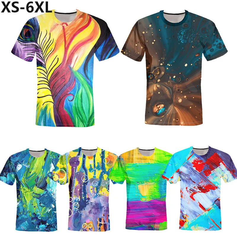 

Summer Men's T-shirt 3d Personality Colour Graffiti Graphs Print Short Sleeve Tops Y2k Fashion Hip Hop Streetwear Oversized Tees