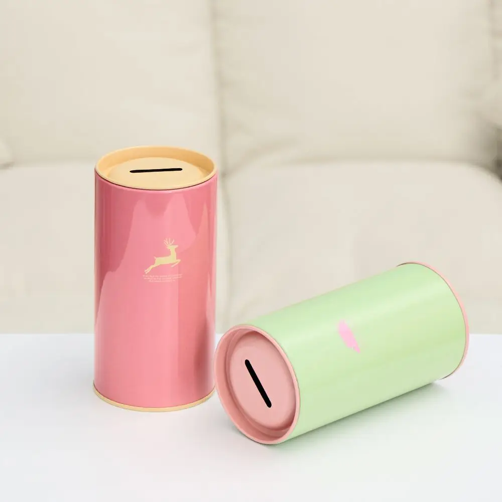 Cute Cartoon Animal Pattern Brush pot Cash Saving Piggy Metal Tin Jar Money Box Coin Bank 1PC