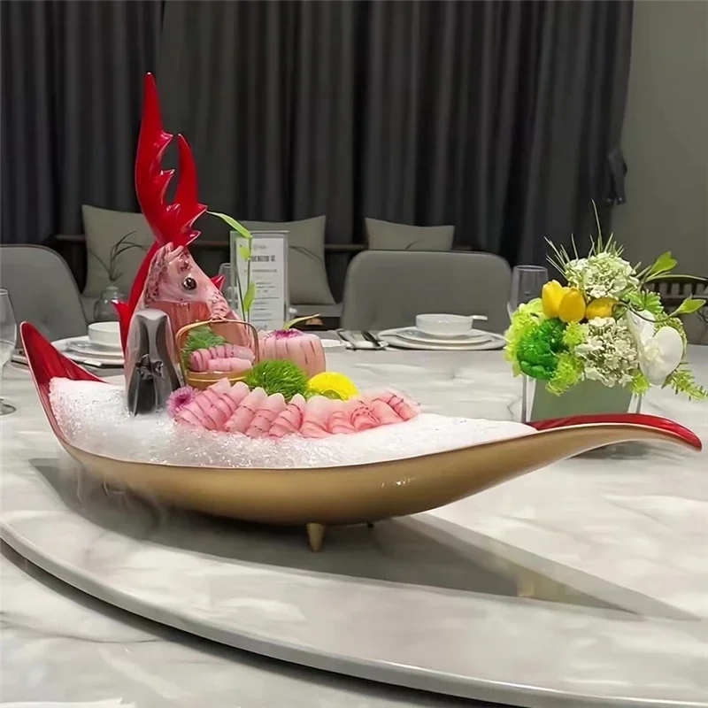 Creative salmon plate Seafood Pose Japanese Cuisine Plate Deep blue sashimi sushi boat plates Fashionable high-end sashimi plate