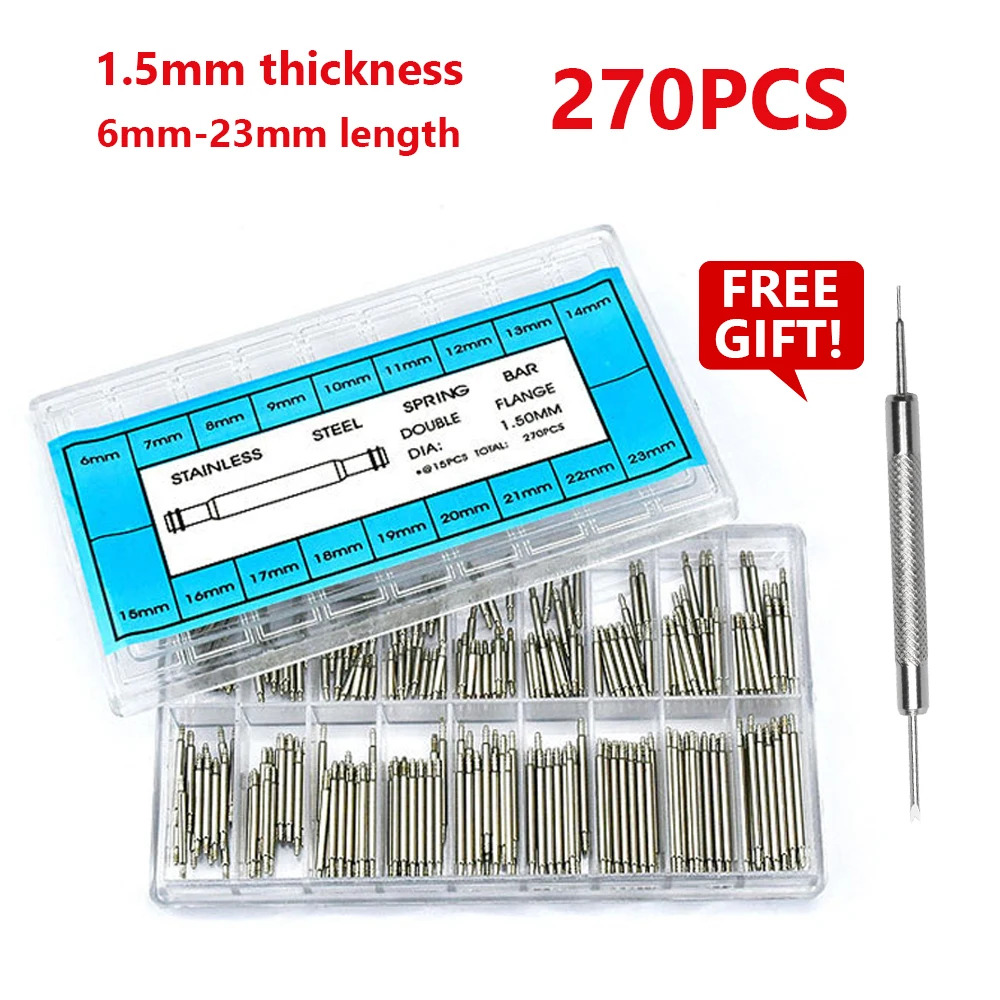 Deluxe 270-Piece Stainless Steel Watch Repair Spring Bar Kit