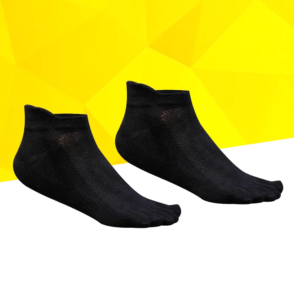 

Men Cotton Low Cut Athletic Running Toe Socks 5 Finger No Show Mesh Wicking (Black)