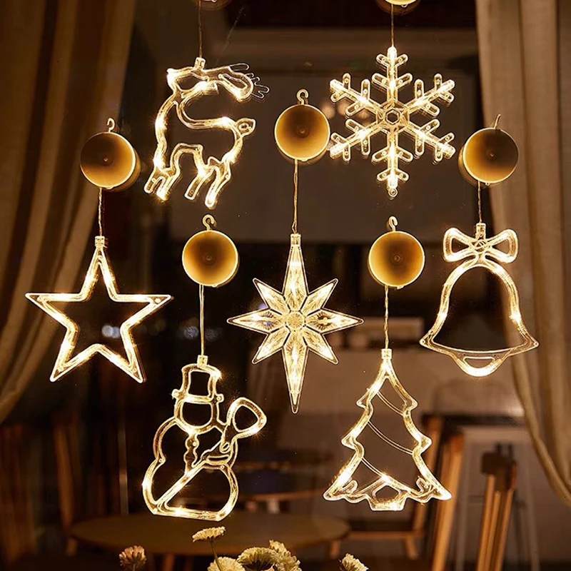 Christmas LED Light Snowflake Santa Hanging Sucker Lamp Window Ornaments Decoration for Home Xmas Navidad New Year Decor christmas decorations