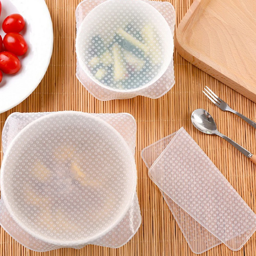 4PCS Multifunctional Food Fresh Keeping Saran Wrap Kitchen Tools Reusable Silicone Food Wraps Seal Cover Stretch