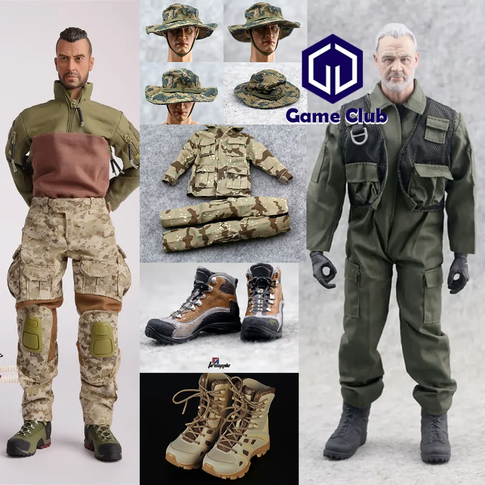 1/6 남성 군인 Gi Joe 전술 의류 전투 군사 유니폼 위장 바지 모자 Knee..