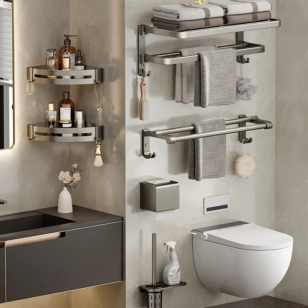 Towel Rack Holder Double Fold Hanger Wall 50-60CM Bathroom