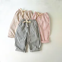 Pantalon à rayures en coton et lin pour garçon et fille, style décontracté, été automne 2