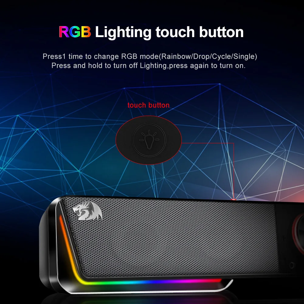 REDRAGON GS570 Darknets RGB 스피커 지원 Bluetooth 무선 aux 3.5 컴퓨터 PC 용 서라운드 컬럼 사운드 바 스피커