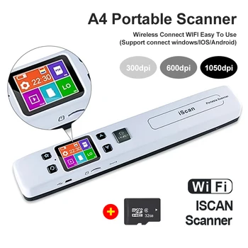 Top A4 Mini Iscan Portable Document & Images Photo Scanner WiFi 1050 DPI JPG/PDF Handheld High Speed Scanner For School