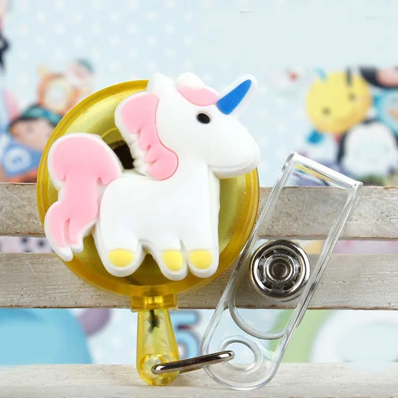 Newest 60cm Silica Colorful Small Unicorns Retractable Badge Reel Student  Nurse Exhibition Enfermera Name Card ID Card Chest