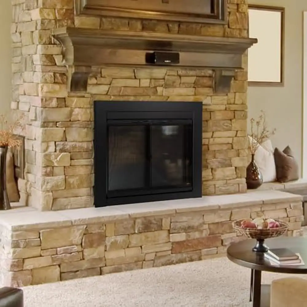 Fireplace Glass Door Clear Black Cabinet Standard Mesh Small 30-37" x 22.5-29.5" with 5" Handles and Alloy Steel Material Alpine 2