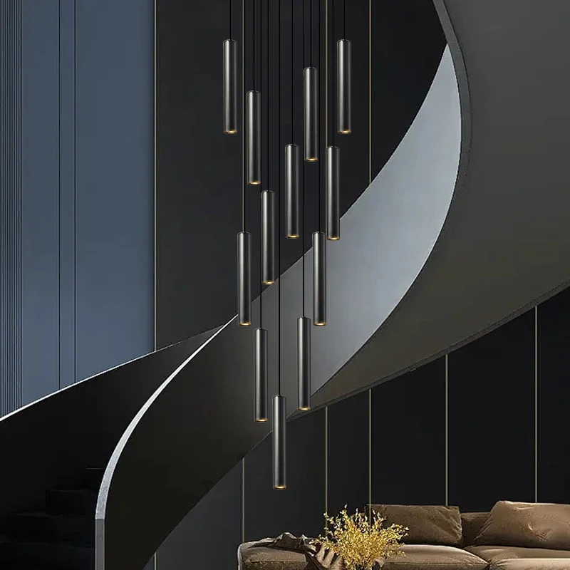 

Villa Staircase Chandelier Long Line Living Room Chandelier Kitchen Restaurant Hotel Simple Cylindrical Chandelier