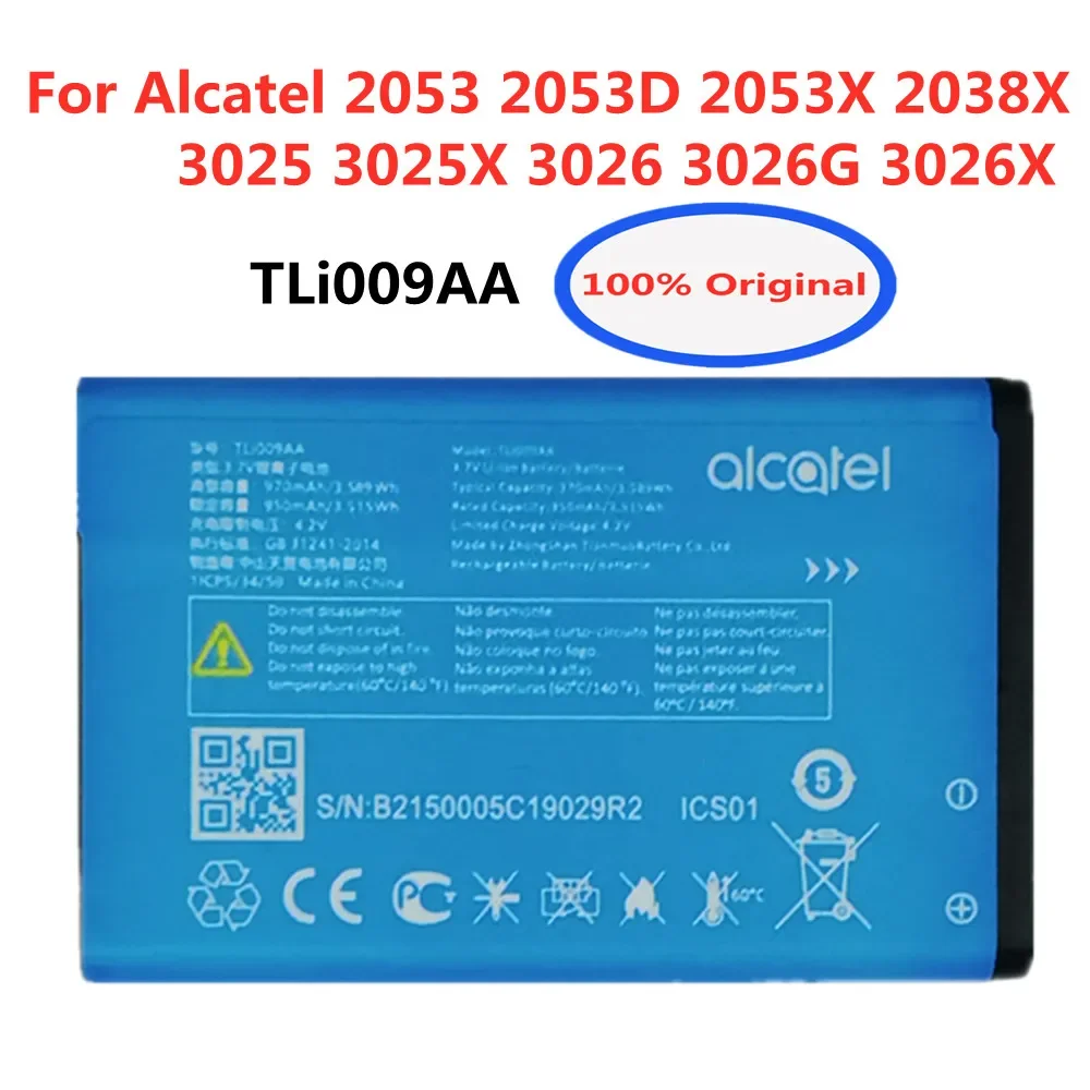 

970 мА/ч 100% оригинальный аккумулятор TLi009AA для Alcatel 2053 2053D 2053X 2038X 3025 3025X 3026 3026G 3026X фотография