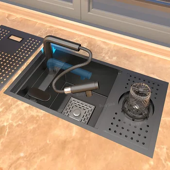 อ่างล้างจานสแตนเลสสตีลซ่อนถ้วยเครื่องซักผ้า, ถังขนาดเล็กขนาดเล็กช่องเดียวพร้อมฝาครอบอ่างล่างหน้าอเนกประสงค์ 1