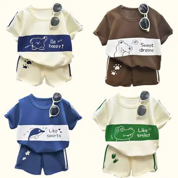 مجموعات الأطفال الأم الاطفال ملابس الفتيان فتاة تي شيرت السراويل 2 قطعة قصيرة الأكمام ملابس الأطفال طفل دعوى دعوى مخطط 5