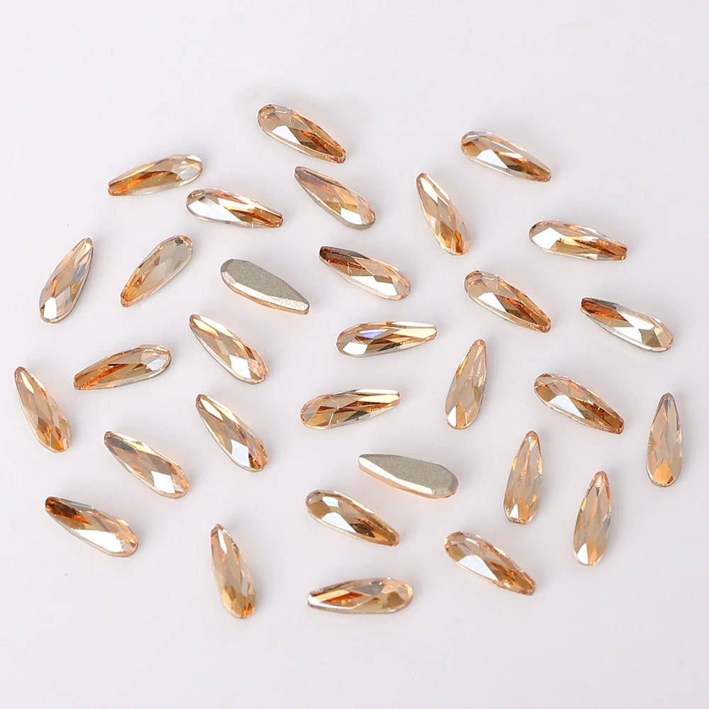 50pcs 2x6mm Wasser tropfen Nagel Strass Flatback Glas umgekehrte Kante Diamant Edelsteine 3D Glitter Nail Art Dekorationen – Detail 10