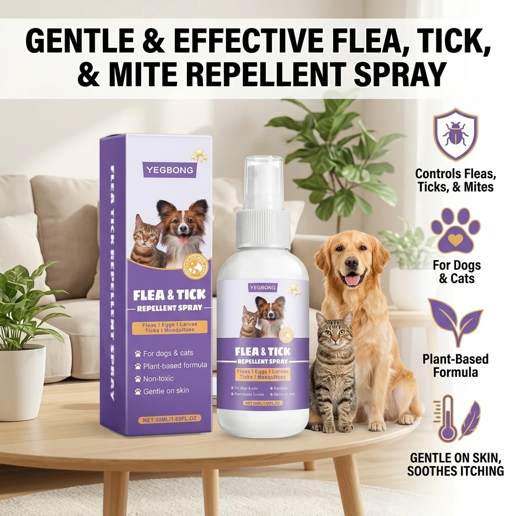 Pet Flea Spray Effectively Removing Fleas Ticks Relieve Skin Itching Natural Ingredients Non Irritating Dog & Cat Flea Repellent