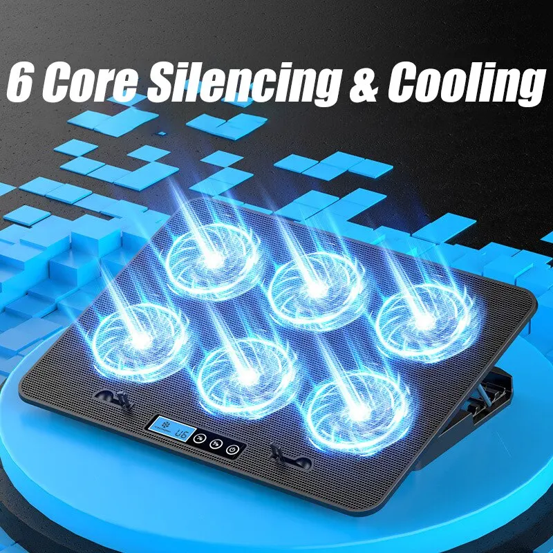 Laptop Fan Stand ICE COOREL Notebook Cooler A9 6 Fan Gaming 13-19 Inch RGB 2 USB Ports for Macbook