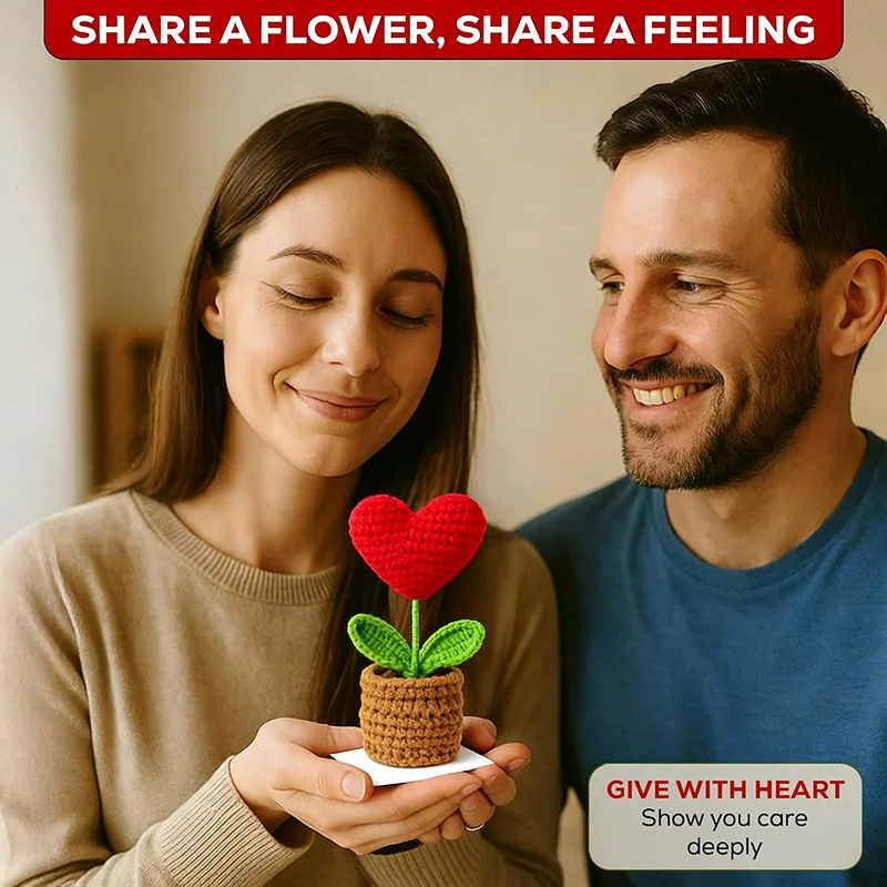 Valentine's Day Gift Heart Shaped Plant Handmade Knitted Flower Pot Christmas Mothers Day Birthday Party Home Table Decoration