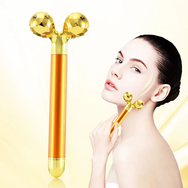 24k Gold Face Lift Bar Roller Vibration Slimming Massager Facial Stick Facial Beauty Skin Care Vibrating Tool