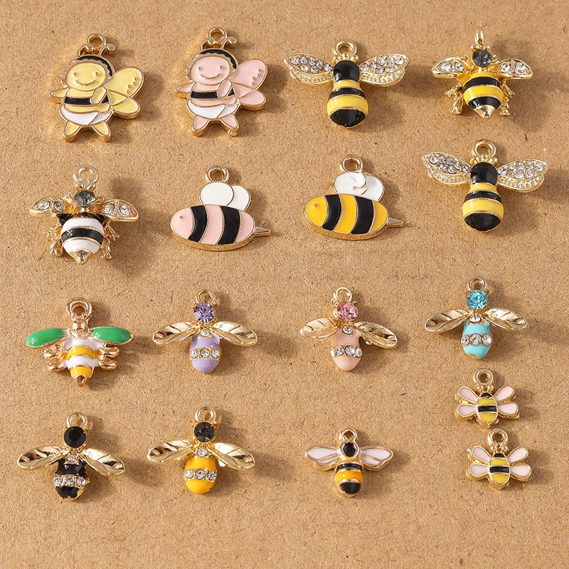 10 Stück süße Emaille Strass Kristall Biene Charms Anhänger für Schmuckherstellung Halskette Ohrringe Armband Zubehör Zubehör