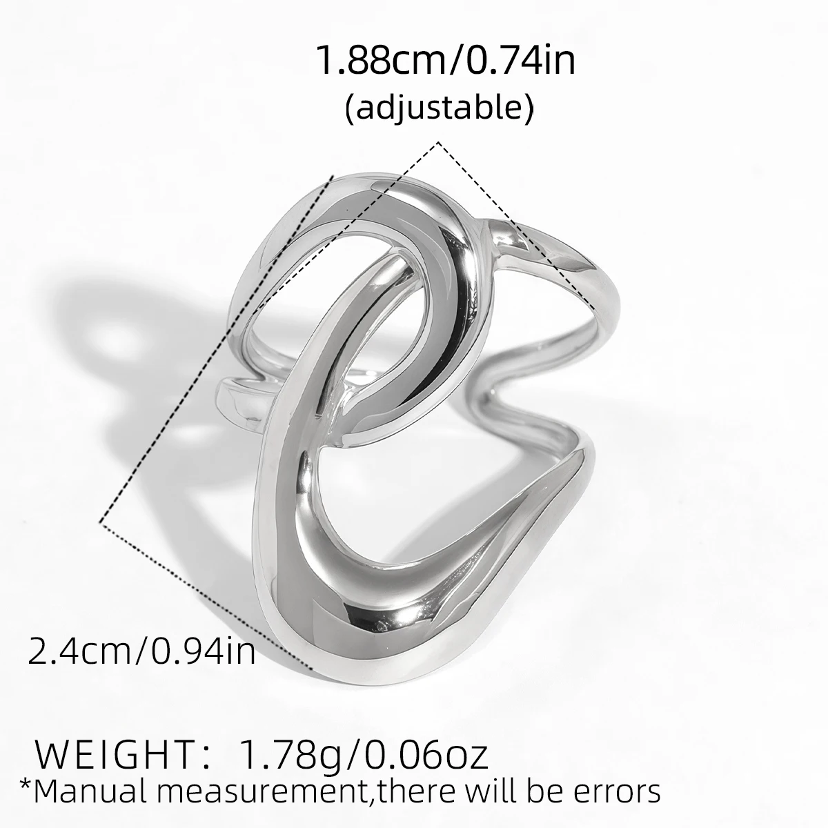Uself Fashion Geometry Edelstahl Wasserdichter offener Ring Persönlichkeit Charms PVD Echtgold 18K vergoldet Trendiger Schmuck für Frauen – Detail 2