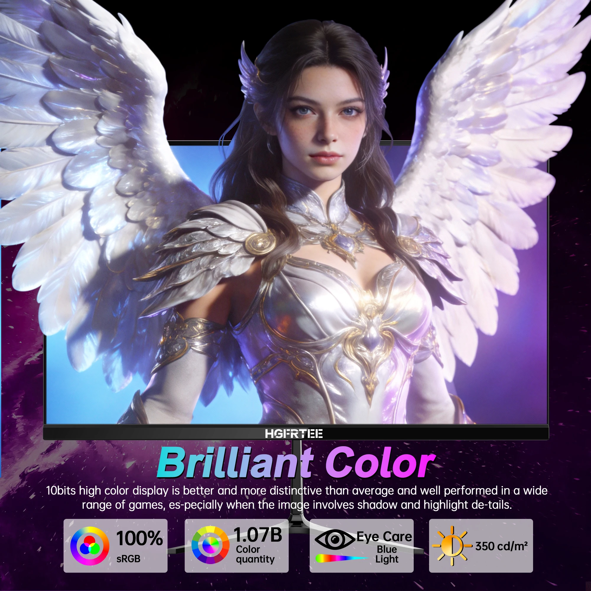 HGFRTEE 240Hz 27인치 게이밍 모니터 QHD 100%sRGB 노트북 PC용 외부 디스플레이 HDMI, FreeSync 메탈 스탠드가 포함된 고속 IPS