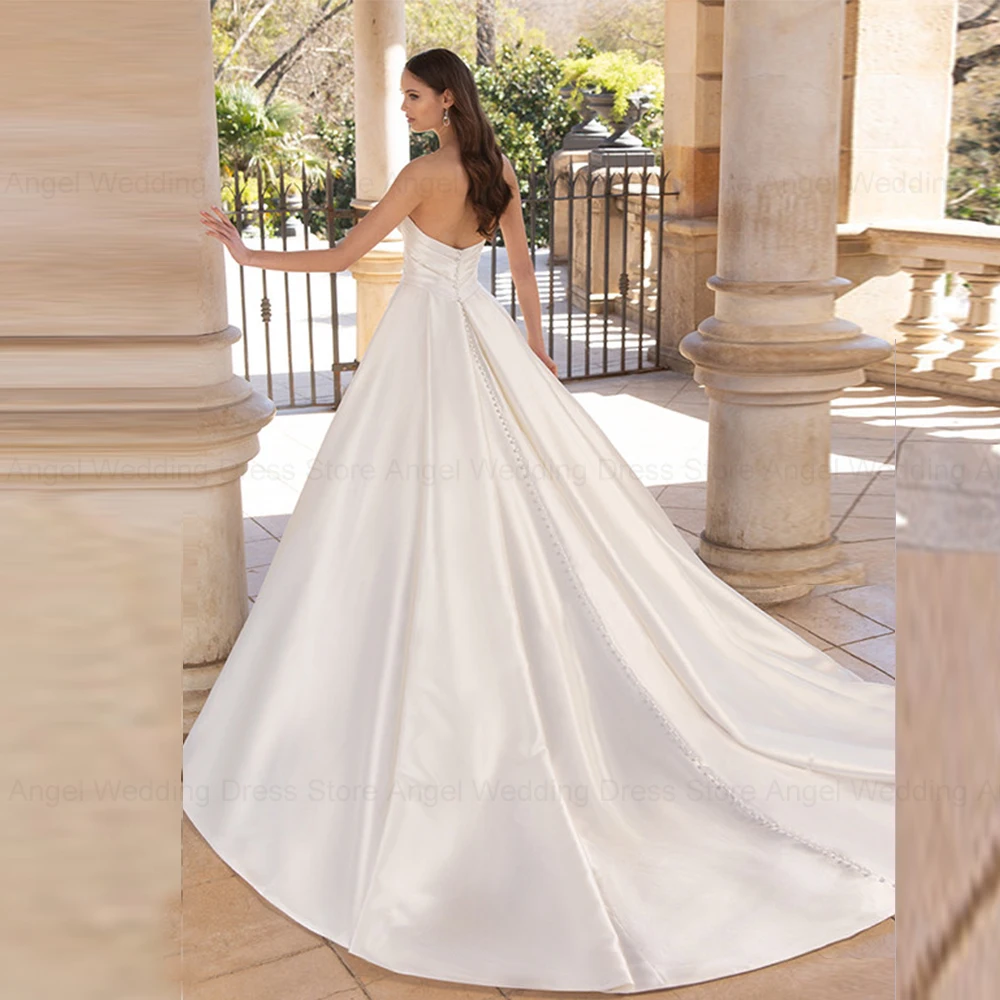 ANGEL Strapless Satin Wedding Dresses For Women Bridal Party Gowns Sexy High Slit свадебное платье Modern Custom Made 2024 2