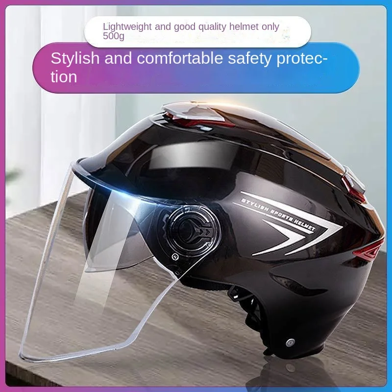 Electric Vehicle Helmet Men and Women Four Seasons Universal Summer Sunscreen Battery Car Half Helmet Light Double Lens