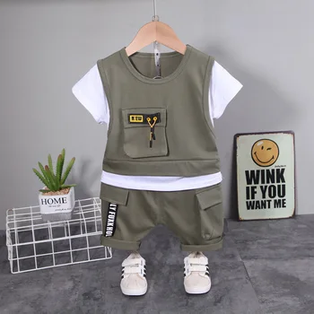 New Toddler Summer Baby Boys/Girls Clothes Children Pulling Rope Pocket T-Shirt Shorts 2Pcs/Set Infant Kids Fashion Tracksuits
