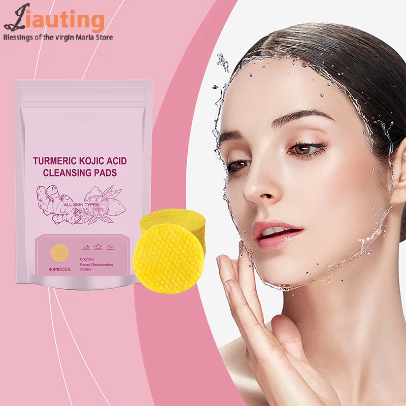 Turmeric Kojic Acid Cleansing Exfoliating Pads Facial Sponges For Daily Cleaning Skin Care 40Pcs