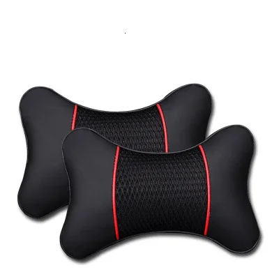 2-Piece Black PU Leather Car Seat Neck Support Cushion Set